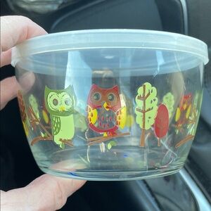 Libbey Crissa Hoot Owl Woodland Fall Harvest Design Glass Storage Stackable Bowl